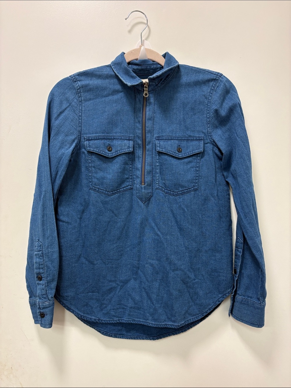 MADEWELL INDIGO ZIP-FRONT POPOVER SHIRT SIZE XS!